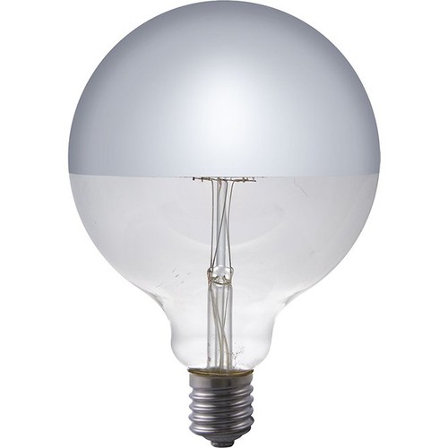 E27 4W dimbar LED-globelampa - G125, toppförsilvrad, filament, 2500K, silverspegel