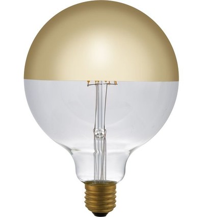 E27 4W dimbar LED-kronlampa - G125, Globe Top Mirror, guld, 2500K, filament