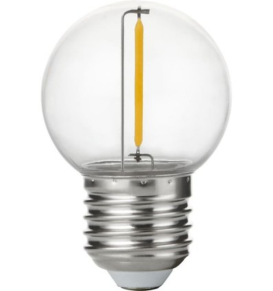 E27 1W LED-kronljuslampa - G45, filament, klar, splitterskyddad polykarbonat, 2700K