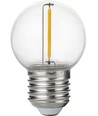 E27 1W LED-kronljuslampa - G45, filament, klar, splitterskyddad polykarbonat, 2700K