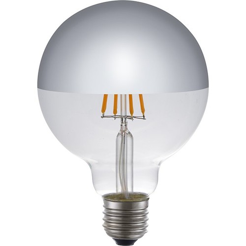 E27 4W dimbar LED-globelampa - G95, toppförsilvrad, filament, 2500K, silverspegel