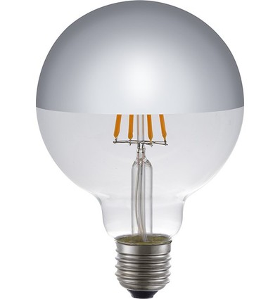 E27 4W dimbar LED globelampa - G95, toppförsilvrad, filament, 2500K