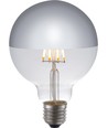 E27 4W dimbar LED-globelampa - G95, toppförsilvrad, filament, 2500K, silverspegel