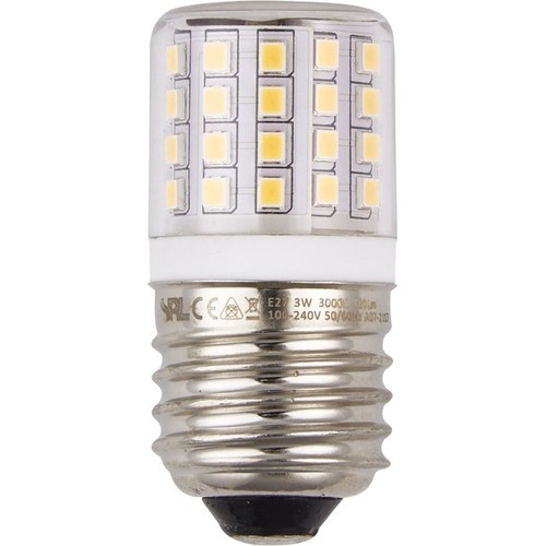 E27 3W LED-rörlampa - 6cm, 400lm, klart glas, 3000K, AC/DC
