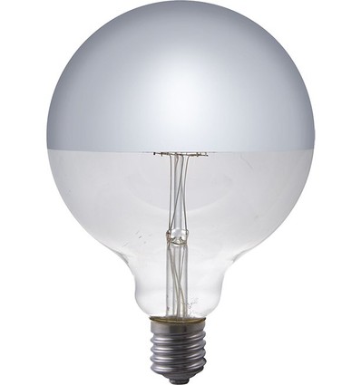 E27 6,5W dimbar LED-globpampa - G125, toppförsilvrad, filament, 2500K, silverfinish