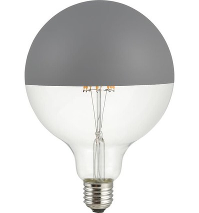 E27 6,5W dimbar LED-klotlampa - G125, Globe Top Mirror, grå, 2500K, filament