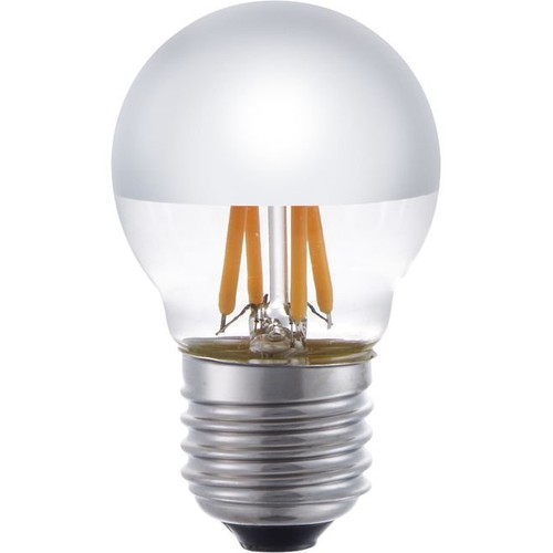 E27 4W dimbar LED-kronlampa - G45, Filament, Toppförsilvrad, 2500K, Silver
