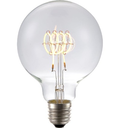 E27 4,5W dimbar LED-lampa - G95, Filament Flex, 2200K, 190lm, klart glas