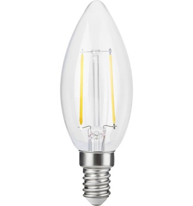 E14 2,5W dimbar LED-kronljuslampa - C35, filament, klart glas, 2700K