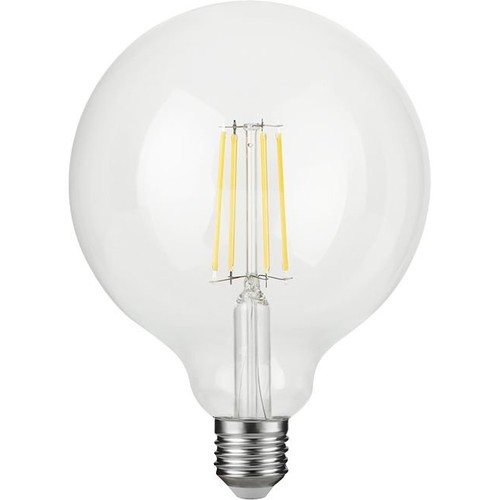 E27 4,7W dimbar LED-filamentlampa - G125, 470lm, 2500K, klart glas