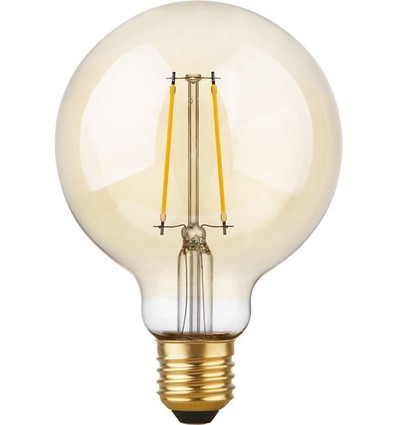E27 2,9W dimbar LED-globelampa - G95, filament, 2200K, guldglas