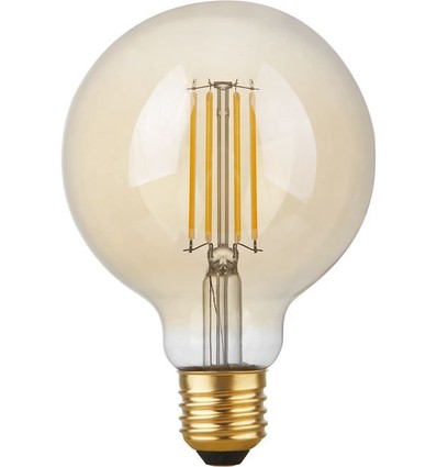 E27 4,7W dimbar LED-globelampa - G95, filament, 2200K, guldglas