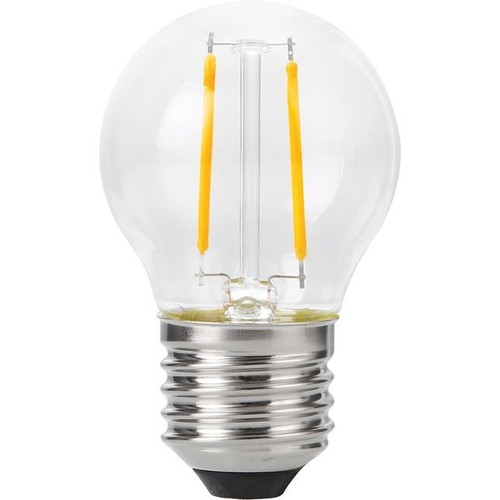 E27 2W dimbar LED-klotlampa - G45, filament, 2200K, klart glas