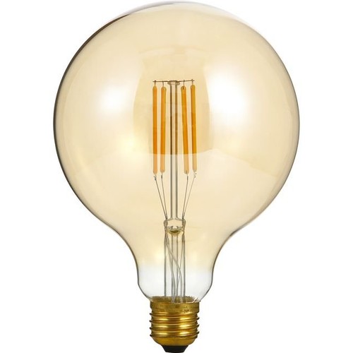 E27 7W dimbar LED globelampa - G125, filament, 2200K, guldglas, 570lm