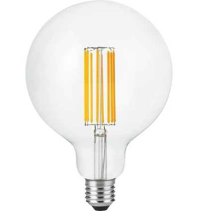 E27 7W dimbar LED-globelampa - G125, filament, 2200K, 600lm, klart glas