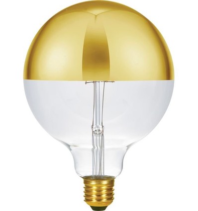 E27 6,5W dimbar LED kronlampa - G125, toppförspeglad guld, 2500K