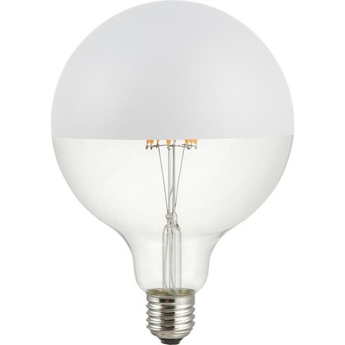 E27 6,5W dimbar LED-globelampa - G125, toppförsilvrad, filament, 2500K