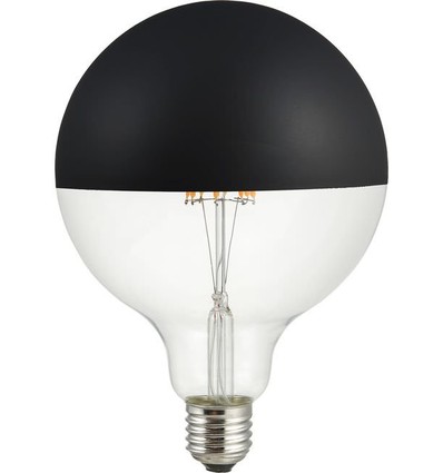 E27 6,5W dimbar LED kronlampa - G125, toppförspeglad svart, 2500K