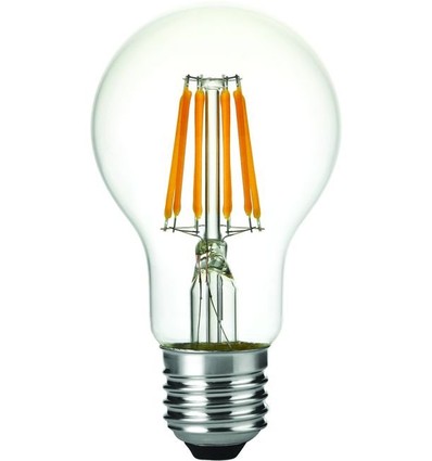E27 6,5W dimbar LED-lampa - Filament, A60, 630lm, 2500K, klart glas