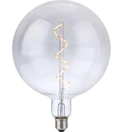 E27 6W XXL Globe LED-lampa - G200, spiralfilament, 580lm, dimbar, klart glas
