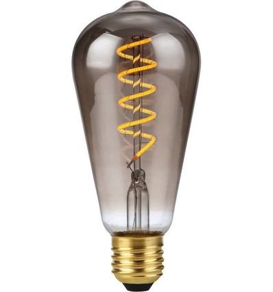E27 4W dimbar LED-filamentlampa - ST64 Rustika, 2200K, rökfärgat glas, Flex filament