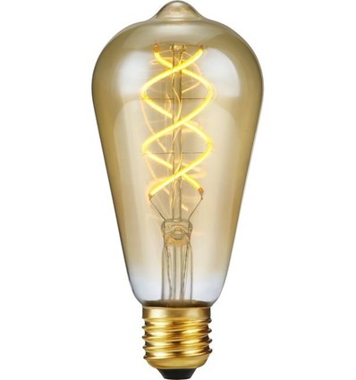 E27 5W 3-stegs dimbar LED-lampa - ST64 Rustika, Flex Filament, 2200K, guldglas