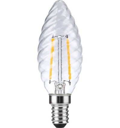 E14 2W dimbar LED-kronlampa - Twisted Candle, filament, 2700K, klart glas