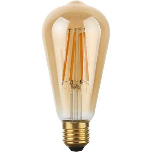 E27 8W dimbar LED Rustika-lampa - ST64, 640lm, 2200K, guldglas, filament