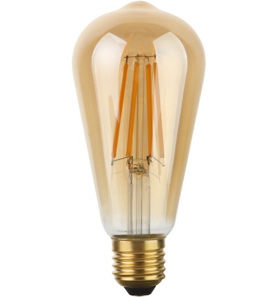 E27 8W dimbar LED Rustika-lampa - ST64, 640lm, 2200K, guldglas, filament