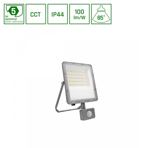 30W NOCTIS MAX strålkastare med PIR-sensor - IP44, CCT, grå