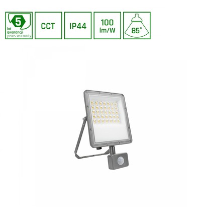 30W NOCTIS MAX strålkastare med PIR-sensor - IP44, CCT, grå