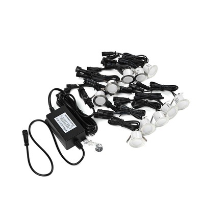 10-pack markspotlights - 0,5W, rund, rostfritt stål, komplett inkl. strömförsörjning