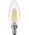 E12 4,4W dimbar LED-kronljuslampa - Filament, C35, 470lm, 2700K, klart glas