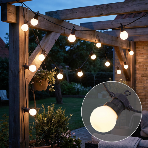 5m LED-ljusslinga med 10 st. lampor - Varmvit färg, IP44, 230V, 0,5W lampor