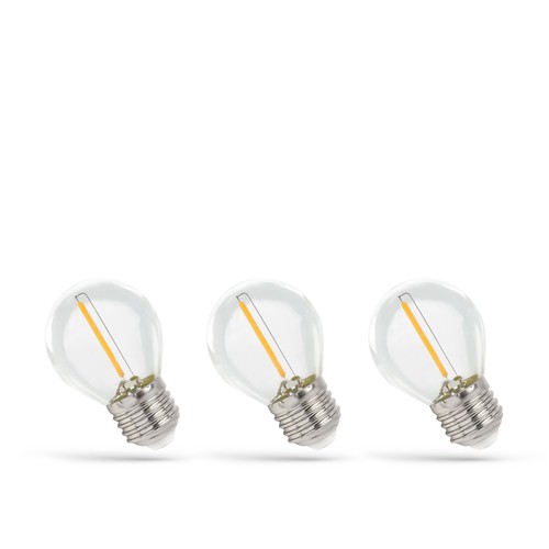LED-lampor E27 1W - 230V, filament, varmvit, klar, Spectrum, 3-pack