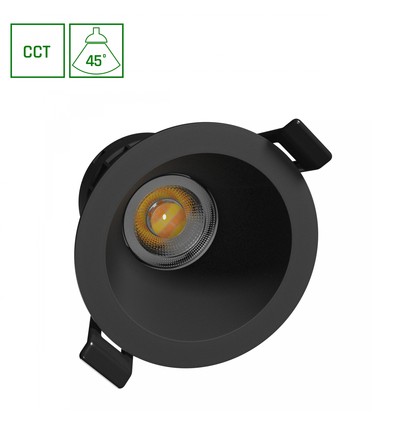 7W Fiale Core CCT infälld spot - Ø9cm, Svart, 3-i-1 CCT, Hål: Ø7,5 cm, 45 grader beam