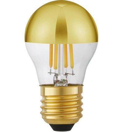 E27 4W dimbar LED-kronlampa - Toppförspeglad guld, G45, filament, 2500K