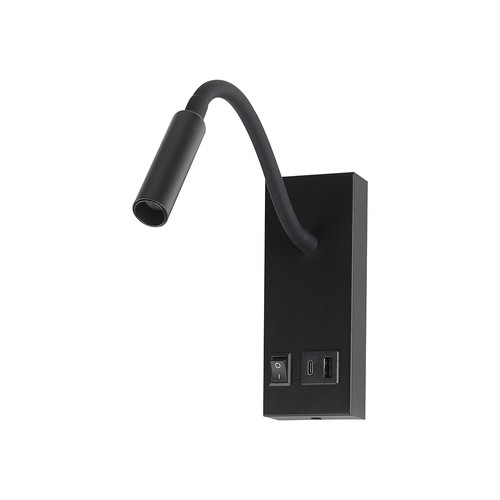 3W LED sänglampa med USB-A och USB-C laddningsuttag - CREE chip, svart, inkl. ljuskälla