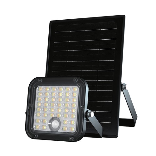 30W Solara CCT LED-strålkastare med solcell - 6.4V, IP65, svart, fjärrkontroll, ställbar färgtemperatur, inkl. batteri