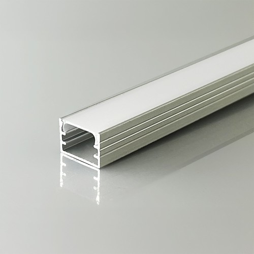 2m Alu-profil för LED-strips, Utanpåliggande - Inkl. diffuser, Silver, 2000x14,8x10mm