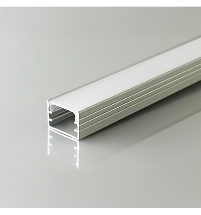 2m Alu-profil för LED-strips, Utanpåliggande - Inkl. diffuser, Silver, 2000x14,8x10mm