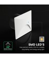 3W LED infälld spot för trappor, fyrkantig - IP65, vit, 3000K