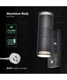 V-Tac GU10 vägglampa med PIR-sensor - Upp/ner-ljus, IP44 utomhus, svart, utan ljuskälla