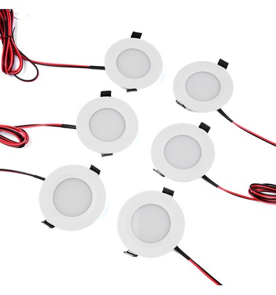 6-pack 12V downlight - 2,5W, rund, inkl. hålsåg och quick connector, för båt mm.