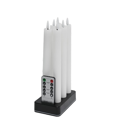 6-pack vita LED-ljus inkl. laddstation - Ø2cm, H: 25cm, antikljus, inkl. fjärrkontroll, timer