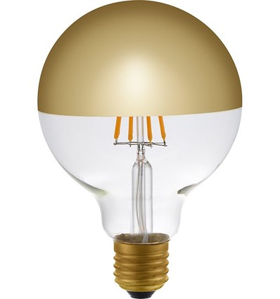 E27 4W dimbar LED-kronlampa - G95, Toppförseglad guld, 350lm, 2500K, filament globe
