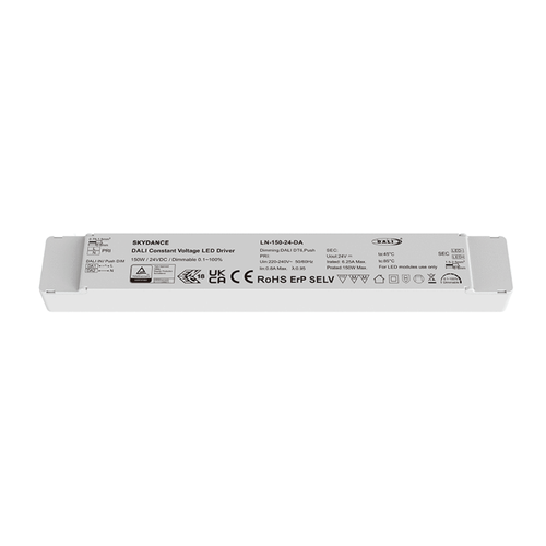 Lifud 150W / 24V DC dimbar strömförsörjning - 6.25A, IP20, DALI-gränssnitt + push dim, flicker free