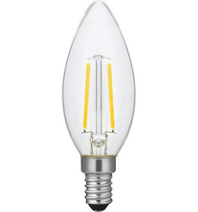 E14 2W dimbar LED-kronljuslampa - C35, filament, klart glas, 2500K