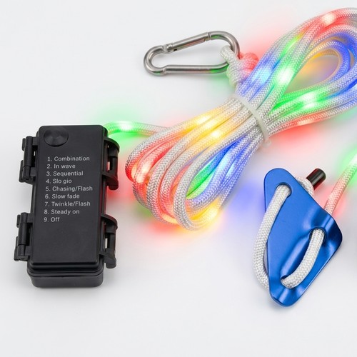 5m vitt rep med RGB-ljus - Med karbinhake, max 80kg belastning