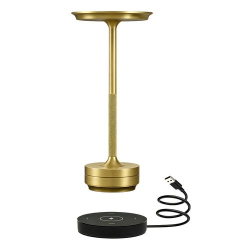 Laddningsbar LED-bordslampa med trådlös laddning - Guld, touch-dimbar, CCT, IP54